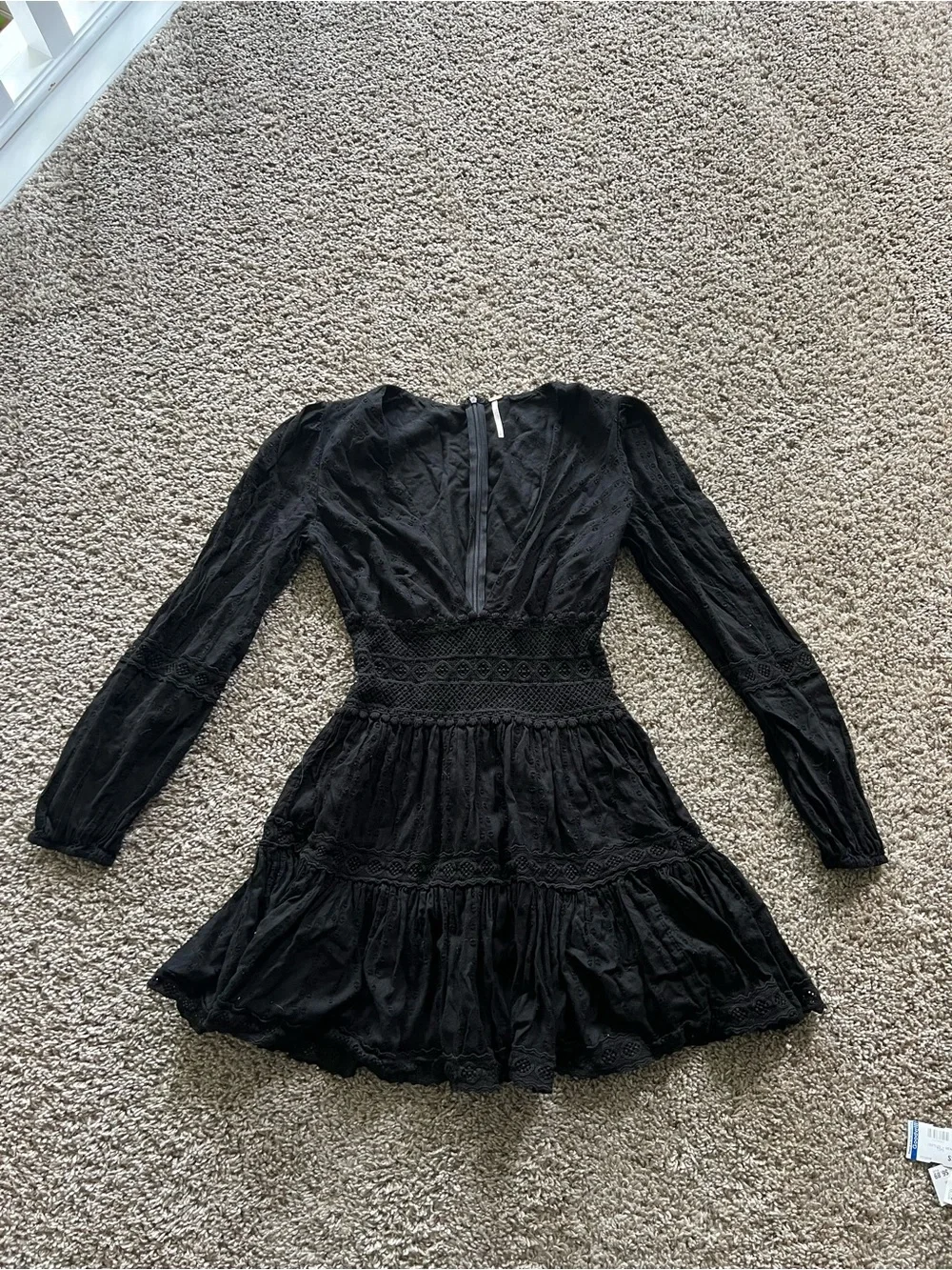 Free People Black Lace-Panel V-Neck Mini Dress